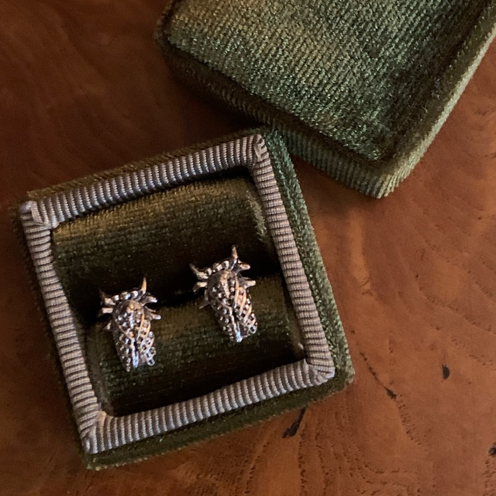 Tiny Silver Beetle Earrings
